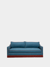 House of Capricorn Afonso Blue and Brick Velvet Sofa