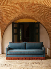 House of Capricorn Afonso Blue and Brick Velvet Sofa