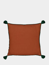 House of Capricorn Hand-Embroidered Viana Brick Linen with Green Embroidery Cushion