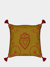 House of Capricorn Hand-Embroidered Viana Mustard Linen Cushion