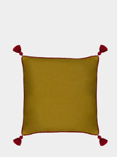 House of Capricorn Hand-Embroidered Viana Mustard Linen Cushion