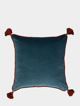 House of Capricorn Afonso Blue Velvet and Chenille Embroidered Cushion