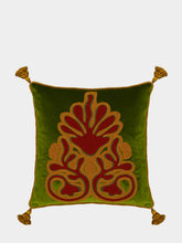 House of Capricorn Teles Green Velvet and Chenille Embroidered Cushion