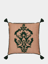 House of Capricorn Dinis Brick Striped Cotton and Chenille Embroidered Cushion