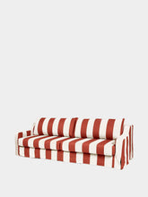 House of Capricorn Manuel Bordeaux Striped Linen Three-Seater Sofa