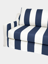 House of Capricorn Manuel Blue Striped Linen and Wood Sofa
