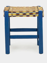 House of Capricorn Handmade Coruche Blue Wood and Multicoloured Reed Stool