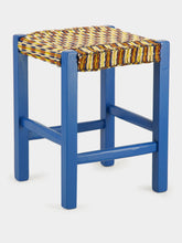 House of Capricorn Handmade Coruche Blue Wood and Multicoloured Reed Stool