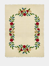 House of Capricorn Hand-Embroidered Mécia Natural Wool Flower and Leaf Embroidered Blanket