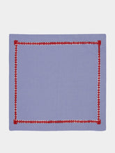 House of Capricorn Hand-Embroidered Maria Blue Linen with Red Embroidery Napkin