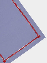 House of Capricorn Hand-Embroidered Maria Blue Linen with Red Embroidery Napkin