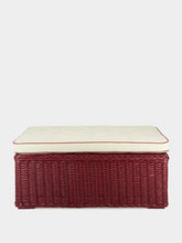 House of Capricorn Handmade Furnas Bordeaux Wicker and Natural Linen Ottoman