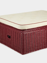 House of Capricorn Handmade Furnas Bordeaux Wicker and Natural Linen Ottoman