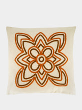 House of Capricorn Handmade Florea Natural Linen and Brick Embroidered Cushion