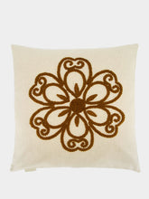 House of Capricorn Handmade Florea Natural Linen and Brown Embroidered Cushion