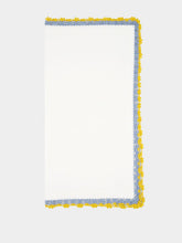 House of Capricorn Hand-Embroidered Leonor Ecru Linen With Blue and Yellow Crochet Napkin
