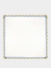 House of Capricorn Hand-Embroidered Leonor Ecru Linen with Blue and Green Crochet Napkin