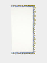 House of Capricorn Hand-Embroidered Leonor Ecru Linen with Blue and Green Crochet Napkin