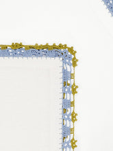 House of Capricorn Hand-Embroidered Leonor Ecru Linen with Blue and Green Crochet Napkin