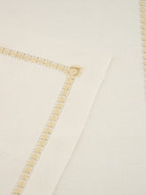 House of Capricorn Hand-Embroidered Maria White Linen with Beige Embroidery Napkin