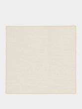 House of Capricorn Hand-Embroidered Maria White Linen and Ivory Embroidery Napkin