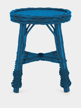 House of Capricorn Handmade Furnas Blue Wicker Stool