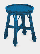 House of Capricorn Handmade Furnas Blue Wicker Stool