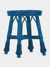 House of Capricorn Handmade Furnas Blue Wicker Stool
