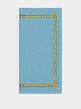 House of Capricorn Hand-Embroidered Maria Turquoise Linen with Yellow Embroidery Napkin
