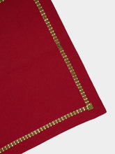 House of Capricorn Hand-Embroidered Maria Bordeaux Linen with Green Embroidery Napkin