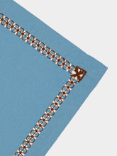 House of Capricorn Hand-Embroidered Maria Turquoise Linen with Brown Embroidery Napkin