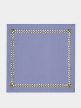 House of Capricorn Hand-Embroidered Maria Blue Linen with Green Embroidery Napkin