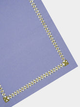 House of Capricorn Hand-Embroidered Maria Blue Linen with Green Embroidery Napkin