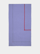 House of Capricorn Hand-Embroidered Maria Blue Linen with Red Embroidery Tablecloth