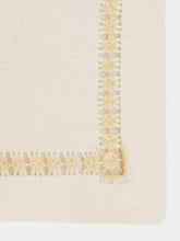 House of Capricorn Hand-Embroidered Maria White Linen with Ivory Embroidery Napkin