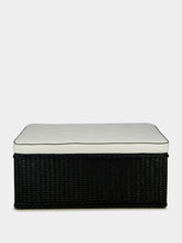 House of Capricorn Handmade Furnas Black Wicker and Ivory Linen Ottoman