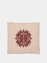 House of Capricorn Handmade Augusta Natural and Bordeaux Cotton Linen Cushion
