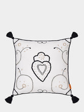 House of Capricorn Hand-Embroidered Viana Ivory Linen with Black Embroidery Cushion