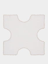 House of Capricorn Hand-Embroidered Teresa White Linen With Ivory Crochet Bread Basket Cloth