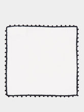 House of Capricorn Hand-Embroidered Teresa White Linen With  Black Crochet Cocktail Napkin