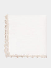House of Capricorn Hand-Embroidered Teresa White Linen With Ivory Crochet Cocktail Napkin