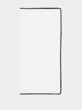 House of Capricorn Hand-Embroidered Teresa White Linen with Black Crochet Napkin