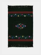 House of Capricorn Hand-Embroidered Frésia Dark Green Wool Blanket