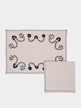 House of Capricorn Hand-Embroidered Viana Beige Linen With Black Embroidery Placemat and Napkin Set