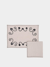 House of Capricorn Hand-Embroidered Viana Beige Linen With Black Embroidery Placemat and Napkin Set