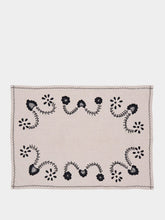 House of Capricorn Hand-Embroidered Viana Beige Linen With Black Embroidery Placemat and Napkin Set
