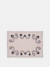House of Capricorn Hand-Embroidered Viana Beige Linen With Black Embroidery Placemat and Napkin Set
