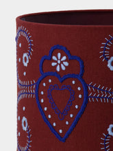 House of Capricorn Hand-Embroidered Viana Bordeaux Linen With Blue Embroidery Lampshade