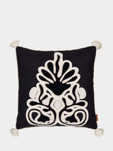 House of Capricorn Teles Black Linen and Chenille Embroidered Cushion