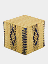 House of Capricorn Handmade Coruche Natural and Blue Reed Ottoman